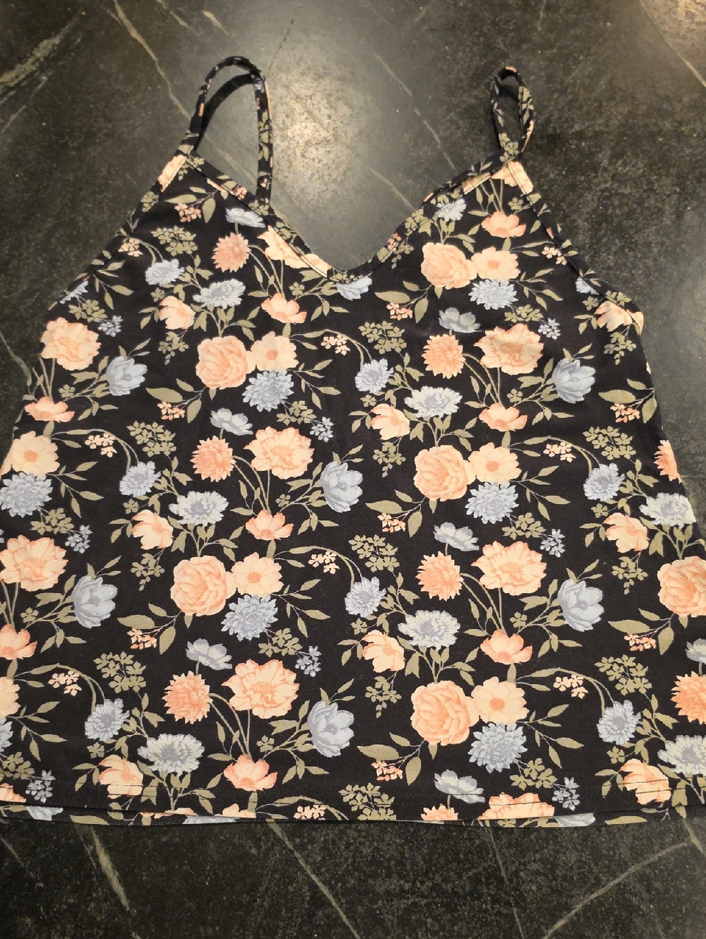 Vince Camuto  Black Floral Camisole Tank Top With Lace Insert XL EUC